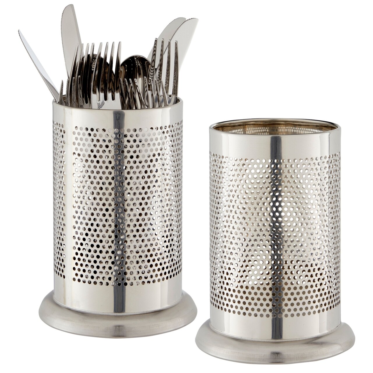 2 Pack Round Stainless Steel Kitchen Utensil Holder for Countertop, 6" Straw and Silverware Organizer